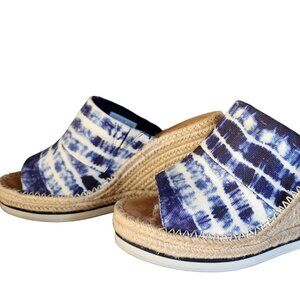 NWOT Tom's BOHO Tie Dye Blue and White Platform Open Toe Espadrilles Size 9.5